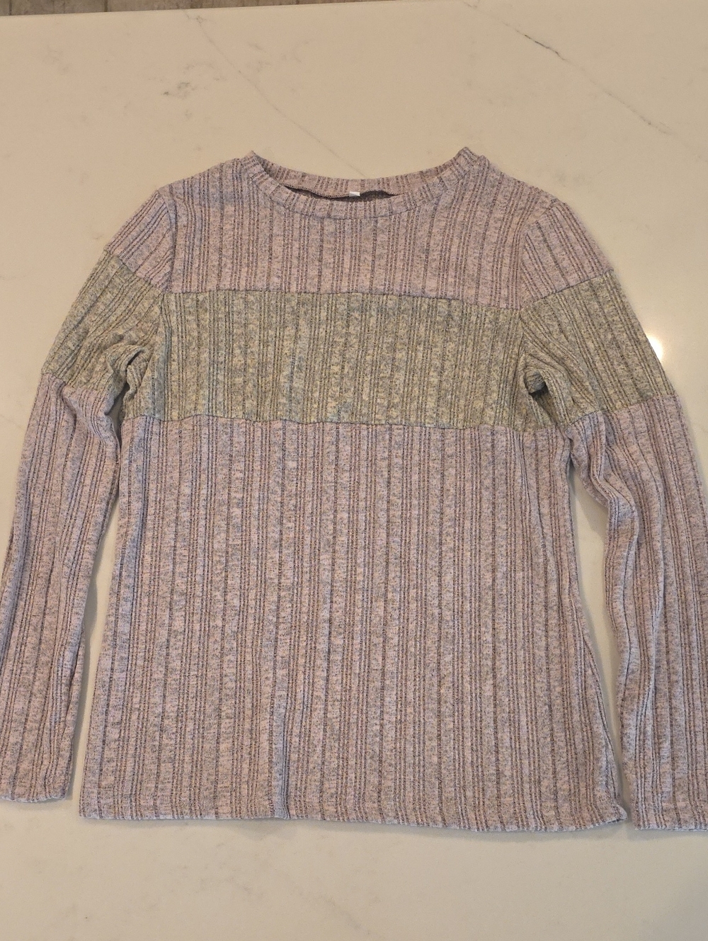 NWOT Women’s Striped Ribbed Crewneck Sweater in Lavender and Heather Gray